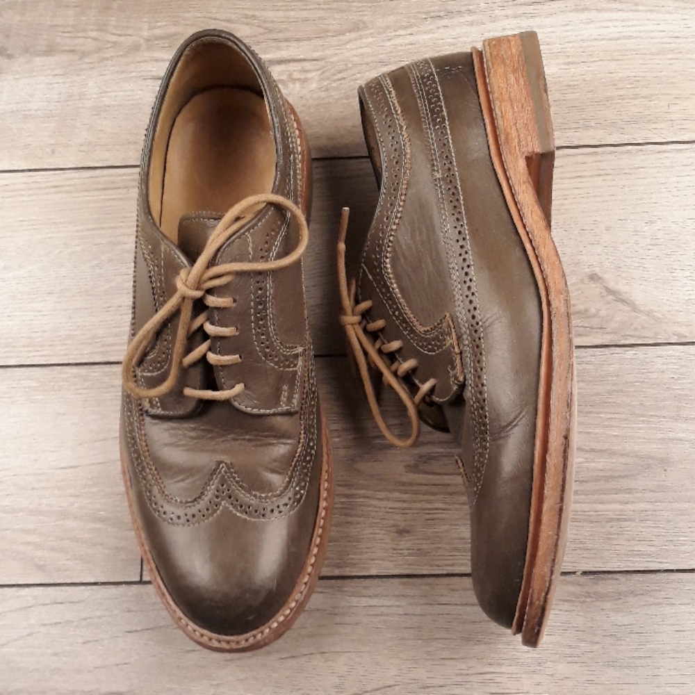 FRYE John Addison Collection‎ Dark Green Leather 9 D Wing Tip Casual Mens Shoes